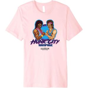 imageA Minecraft Movie Hunk City Rampage Powerful 90s Logo Premium TShirtPink