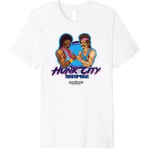 imageA Minecraft Movie Hunk City Rampage Powerful 90s Logo Premium TShirtWhite