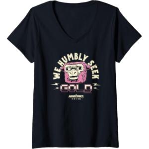 imageWomens A Minecraft Movie We Humbly Seek Gold Funny Pink Sheep VNeck TShirtBlack