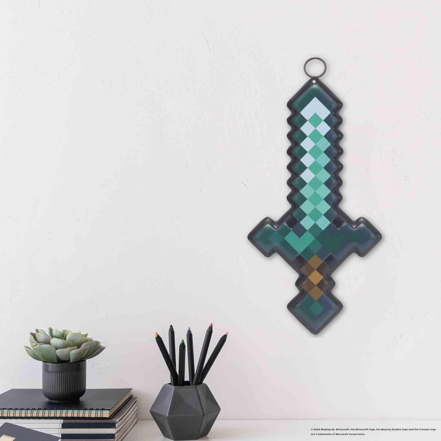 imageMinecraft Steve Embossed Metal Sign  Iconic Steve Diamond Sword Wall Decor for Bedroom or Game RoomAqua