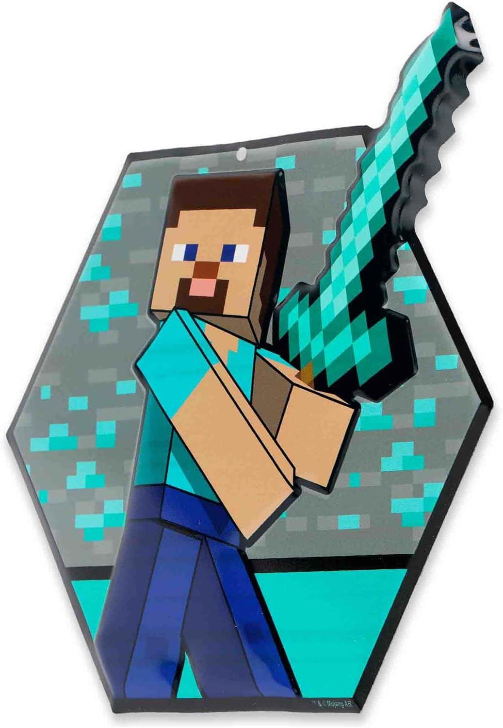 imageMinecraft Steve Embossed Metal Sign  Iconic Steve Diamond Sword Wall Decor for Bedroom or Game RoomAquaGray