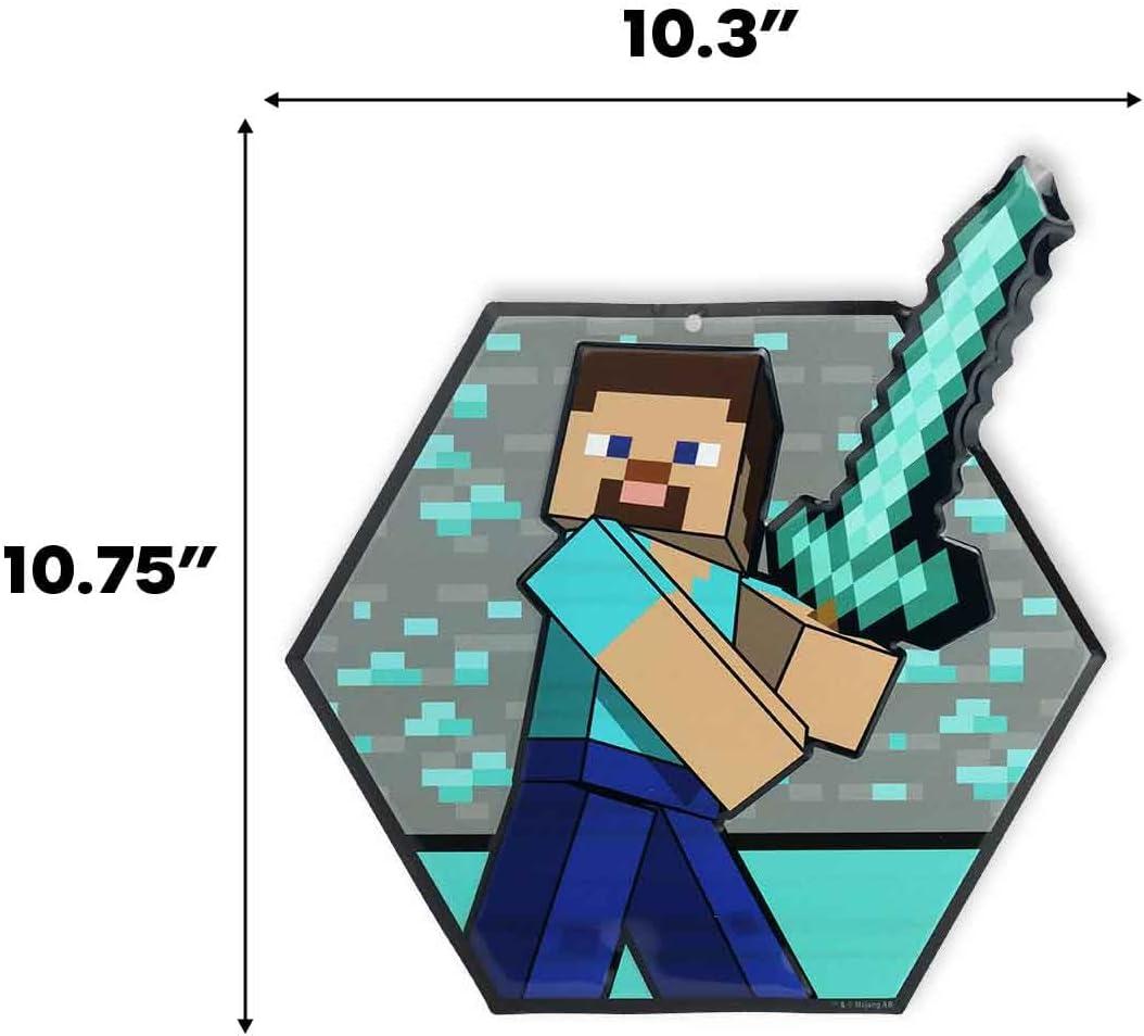 imageMinecraft Steve Embossed Metal Sign  Iconic Steve Diamond Sword Wall Decor for Bedroom or Game RoomAquaGray