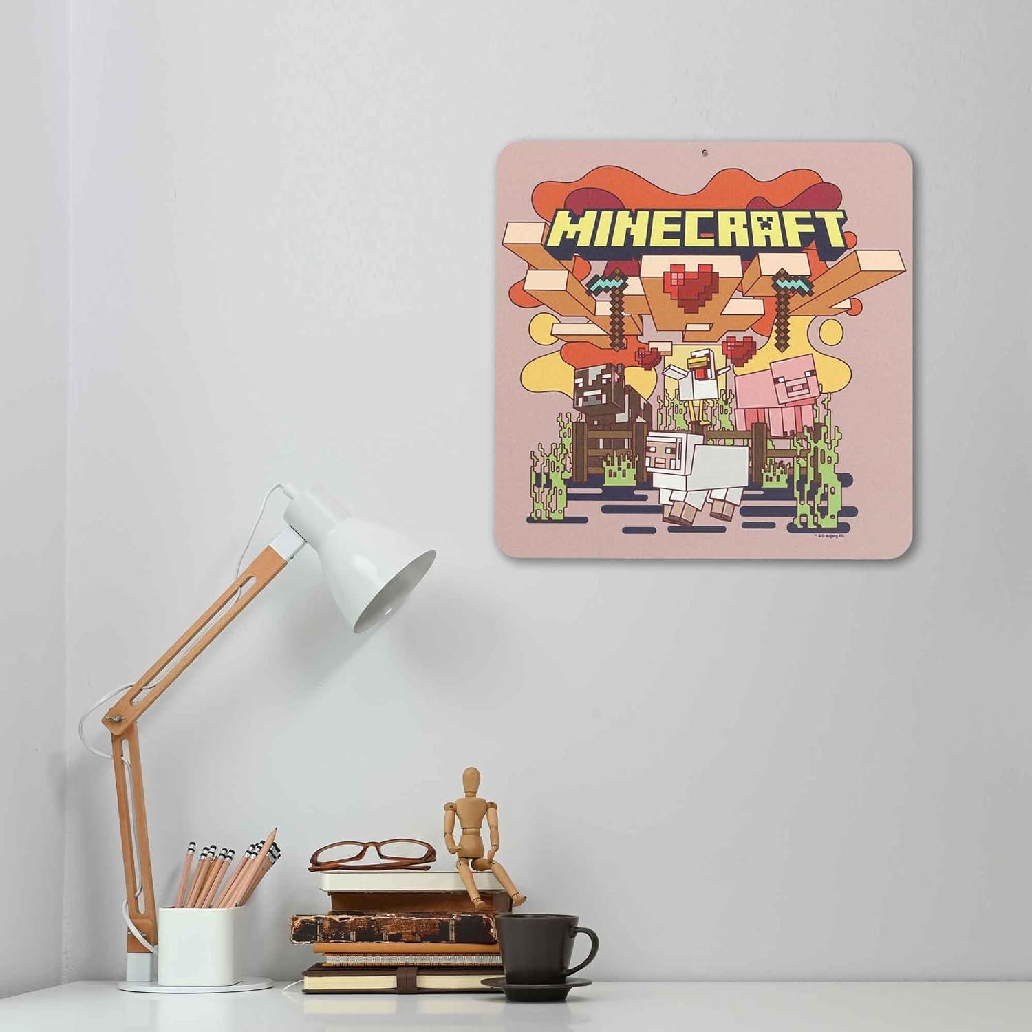 imageMinecraft Steve Embossed Metal Sign  Iconic Steve Diamond Sword Wall Decor for Bedroom or Game RoomBeige
