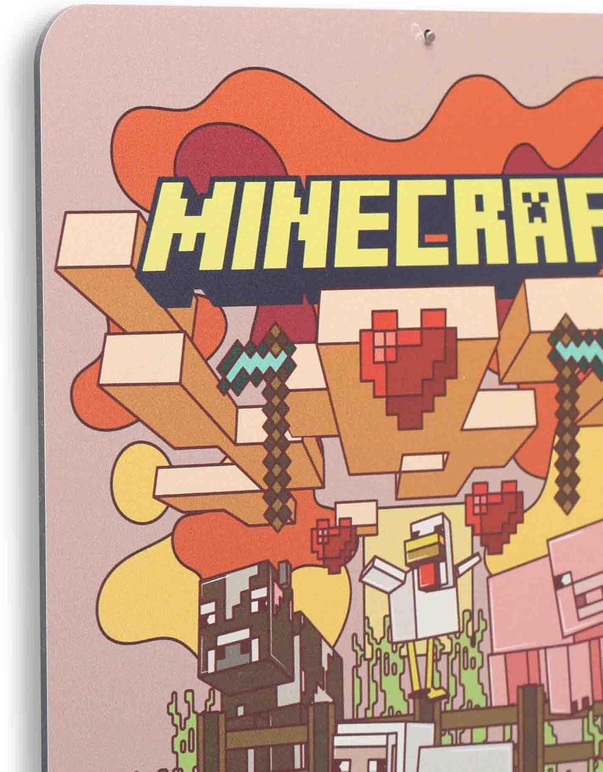 imageMinecraft Steve Embossed Metal Sign  Iconic Steve Diamond Sword Wall Decor for Bedroom or Game RoomBeige