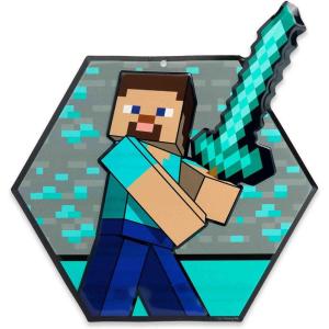 imageMinecraft Steve Embossed Metal Sign  Iconic Steve Diamond Sword Wall Decor for Bedroom or Game RoomAquaGray