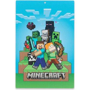 imageMinecraft Steve Embossed Metal Sign  Iconic Steve Diamond Sword Wall Decor for Bedroom or Game RoomBlueGreen