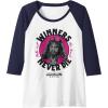 imageA Minecraft Movie Take Out The Trash  Winners Never Die Raglan Baseball TeeNavy BlueWhite
