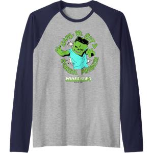 imageA Minecraft Movie Gang We Got A Zombie Problem Cartoon Style Raglan Baseball TeeNavy BlueAthletic Heather