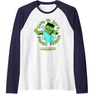 imageA Minecraft Movie Gang We Got A Zombie Problem Cartoon Style Raglan Baseball TeeNavy BlueWhite