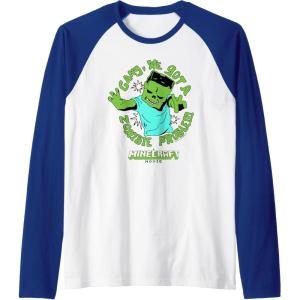 imageA Minecraft Movie Gang We Got A Zombie Problem Cartoon Style Raglan Baseball TeeRoyal BlueWhite