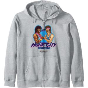 imageA Minecraft Movie Hunk City Rampage Powerful 90s Logo Zip HoodieHeather Grey