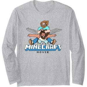 imageA Minecraft Movie Steve And Garret Flying Using Elytras Long Sleeve TShirtHeather Grey