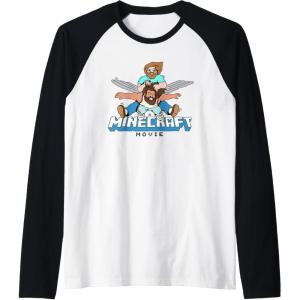 imageA Minecraft Movie Steve And Garret Flying Using Elytras Raglan Baseball TeeBlackWhite