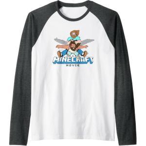 imageA Minecraft Movie Steve And Garret Flying Using Elytras Raglan Baseball TeeDark Heather GreyWhite
