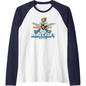 imageA Minecraft Movie Steve And Garret Flying Using Elytras Raglan Baseball TeeNavy BlueWhite