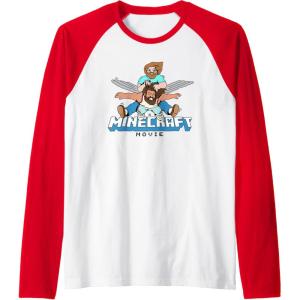 imageA Minecraft Movie Steve And Garret Flying Using Elytras Raglan Baseball TeeRedWhite