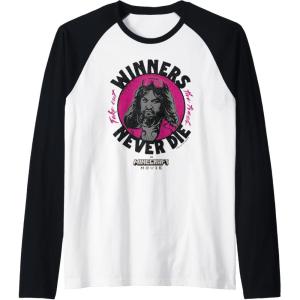 imageA Minecraft Movie Take Out The Trash  Winners Never Die Raglan Baseball TeeBlackWhite