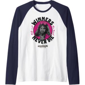 imageA Minecraft Movie Take Out The Trash  Winners Never Die Raglan Baseball TeeNavy BlueWhite