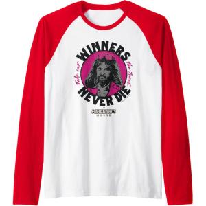 imageA Minecraft Movie Take Out The Trash  Winners Never Die Raglan Baseball TeeRedWhite
