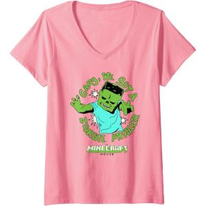 imageWomens A Minecraft Movie Gang We Got A Zombie Problem Cartoon Style VNeck TShirtPink