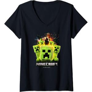 imageWomens A Minecraft Movie Group Of Creepers Surrounding The Gang VNeck TShirtBlack