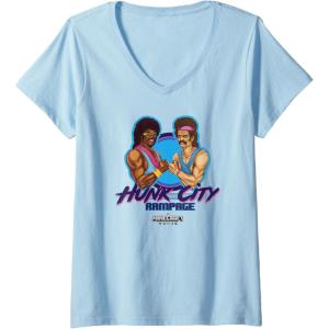 imageWomens A Minecraft Movie Hunk City Rampage Powerful 90s Logo VNeck TShirtBaby Blue