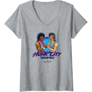 imageWomens A Minecraft Movie Hunk City Rampage Powerful 90s Logo VNeck TShirtHeather Grey