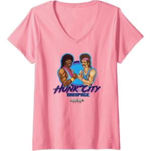 imageWomens A Minecraft Movie Hunk City Rampage Powerful 90s Logo VNeck TShirtPink