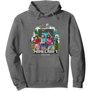 imageA Minecraft Movie Main Characters Group Shot Cartoon Style Pullover HoodieAsphalt Grey