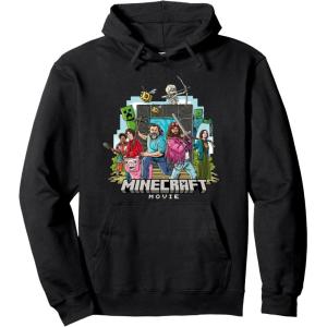 imageA Minecraft Movie Main Characters Group Shot Cartoon Style Pullover HoodieBlack
