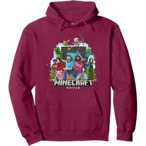 imageA Minecraft Movie Main Characters Group Shot Cartoon Style Pullover HoodieBurgundy