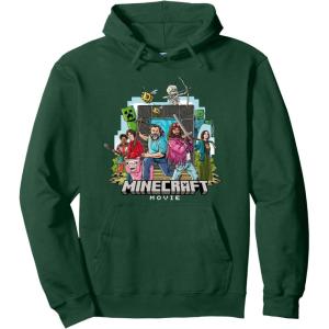 imageA Minecraft Movie Main Characters Group Shot Cartoon Style Pullover HoodieDark Green