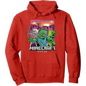 imageA Minecraft Movie Skeleton Zombie ampamp Creeper Cartoon Style Pullover HoodieRed