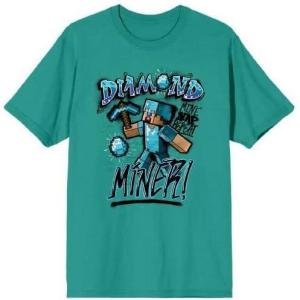 image:imageMinecraft Diamond Miner Wielding Pickaxe Mens Bright Aqua Graphic Tee